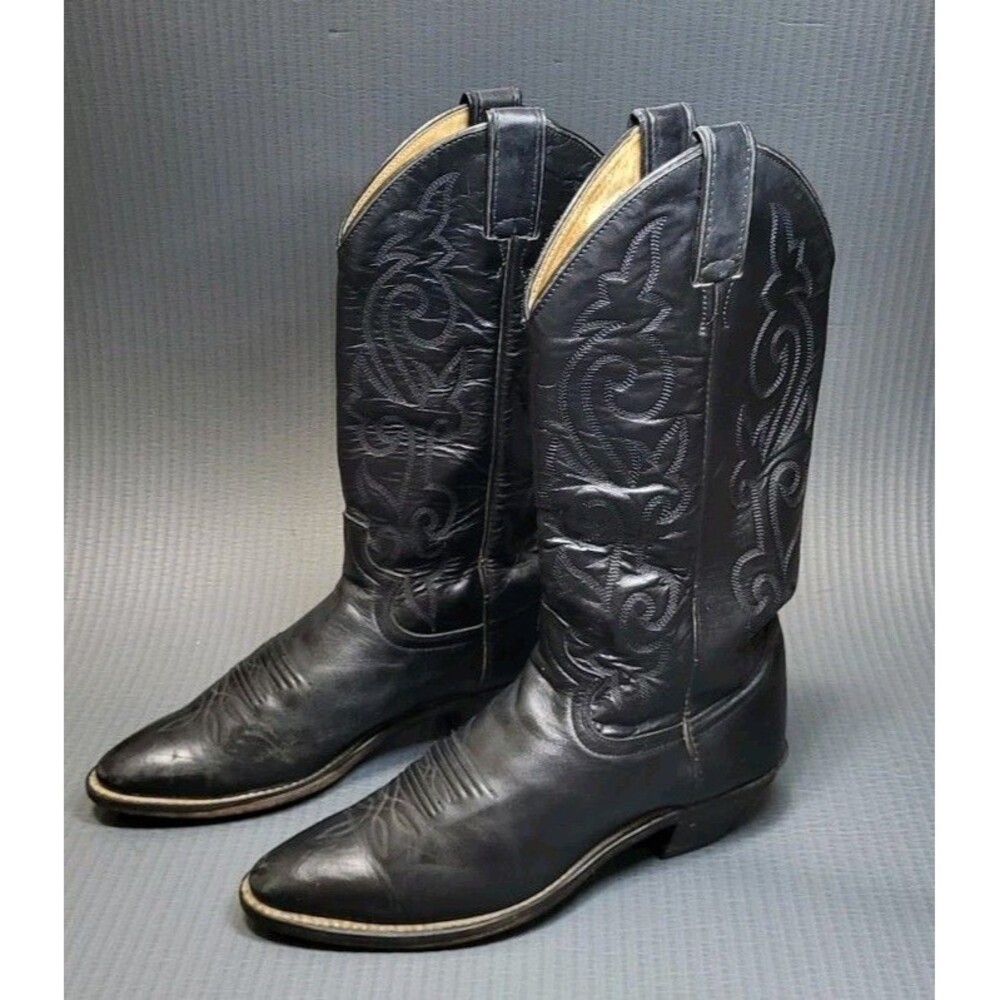 Vtg Justin Womens L4911 Black London Calf Leather Wstrn Cowboy Boots 7.5B Mexico